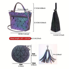 3Pcs Geometric Luminous Bag Set Handbag Crossbody Clutch Purse for Women