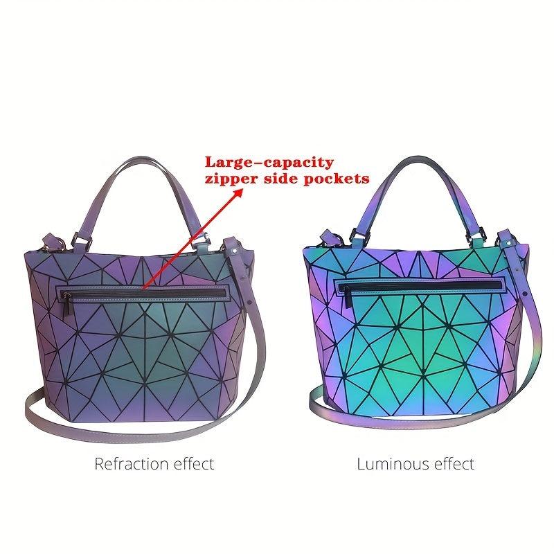 3Pcs Geometric Luminous Bag Set Handbag Crossbody Clutch Purse for Women