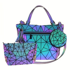 3Pcs Geometric Luminous Bag Set Handbag Crossbody Clutch Purse for Women