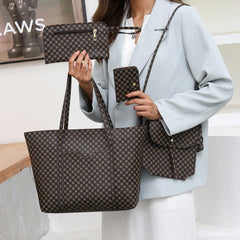 Geometric Print Tote Bag Large Capacity Shoulder Handbag Set