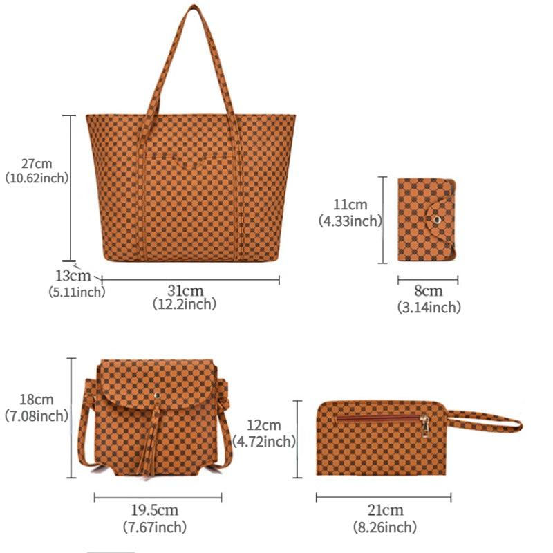 Geometric Print Tote Bag Large Capacity Shoulder Handbag Set