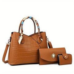 3pcs Crocodile Pattern Handbag Women's Tote Bag Set