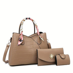 3pcs Crocodile Pattern Handbag Women's Tote Bag Set