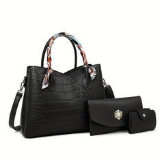 3pcs Crocodile Pattern Handbag Women's Tote Bag Set
