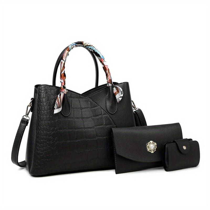 3pcs Crocodile Pattern Handbag Women's Tote Bag Set
