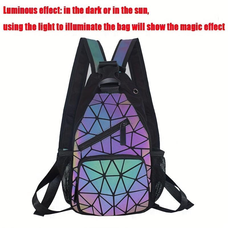 2 Pcs Geometric Pattern Chest Bag Sets Lightweight Backpack Travel Storage Bags
