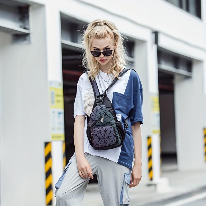 2 Pcs Geometric Pattern Chest Bag Sets Lightweight Backpack Travel Storage Bags