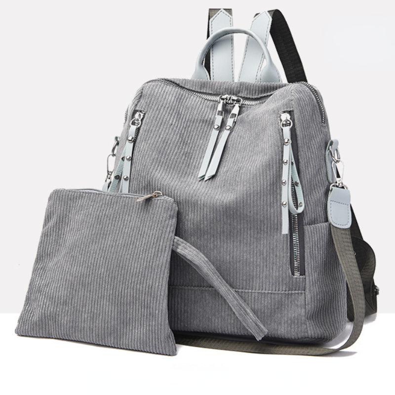 2PCS Corduroy Convertible Backpack Set Versatile School Bag & Purse