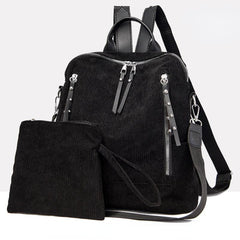 2PCS Corduroy Convertible Backpack Set Versatile School Bag & Purse