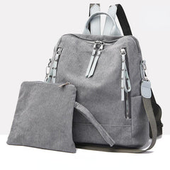 2PCS Corduroy Convertible Backpack Set Versatile School Bag & Purse