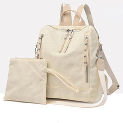 2PCS Corduroy Convertible Backpack Set Versatile School Bag & Purse