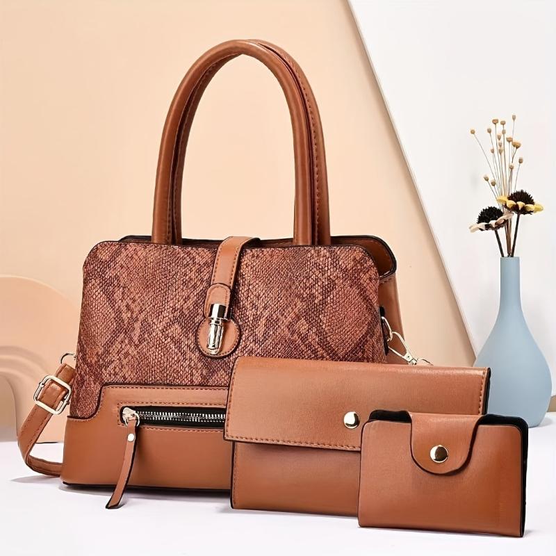 3 Pcs Vintage Tote Bag Set with Clutch Purse & Card Holder