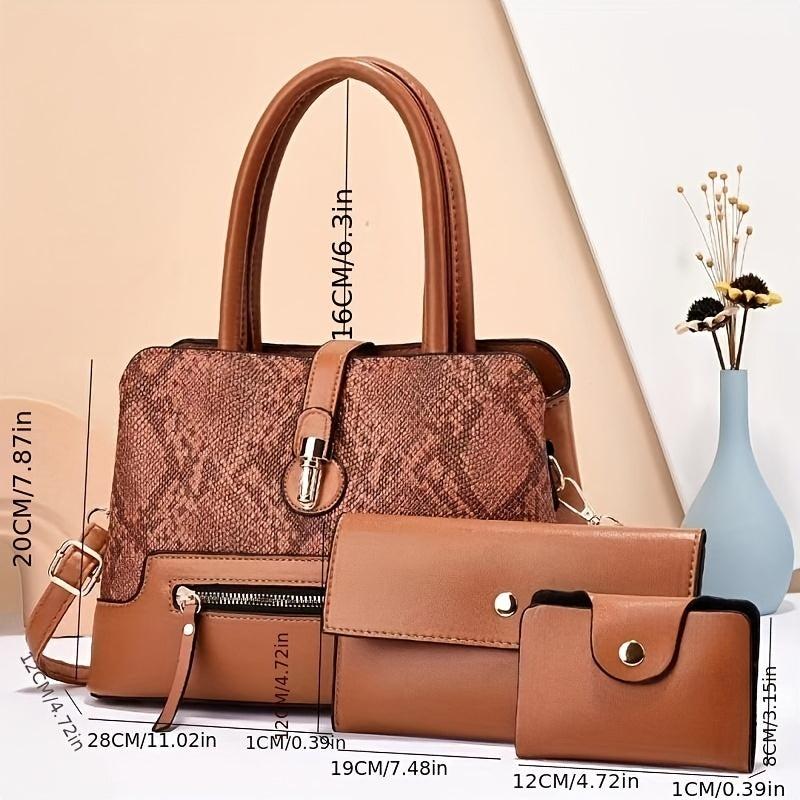 3 Pcs Vintage Tote Bag Set with Clutch Purse & Card Holder
