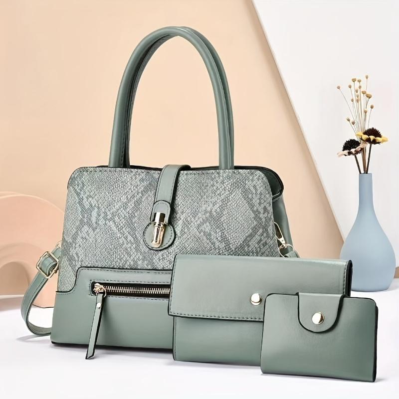 3 Pcs Vintage Tote Bag Set with Clutch Purse & Card Holder