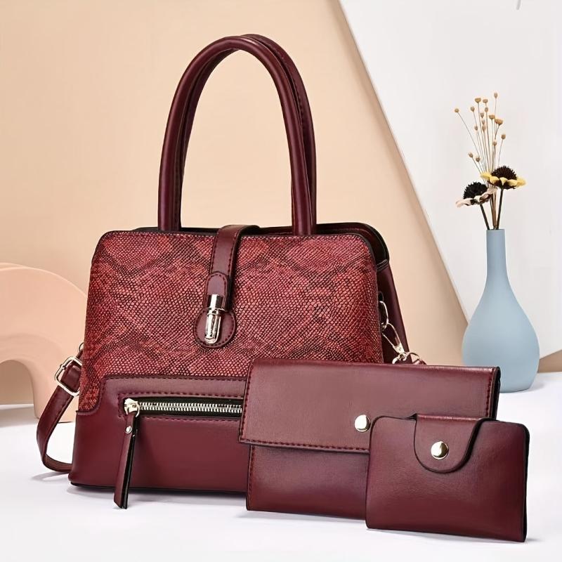 3 Pcs Vintage Tote Bag Set with Clutch Purse & Card Holder