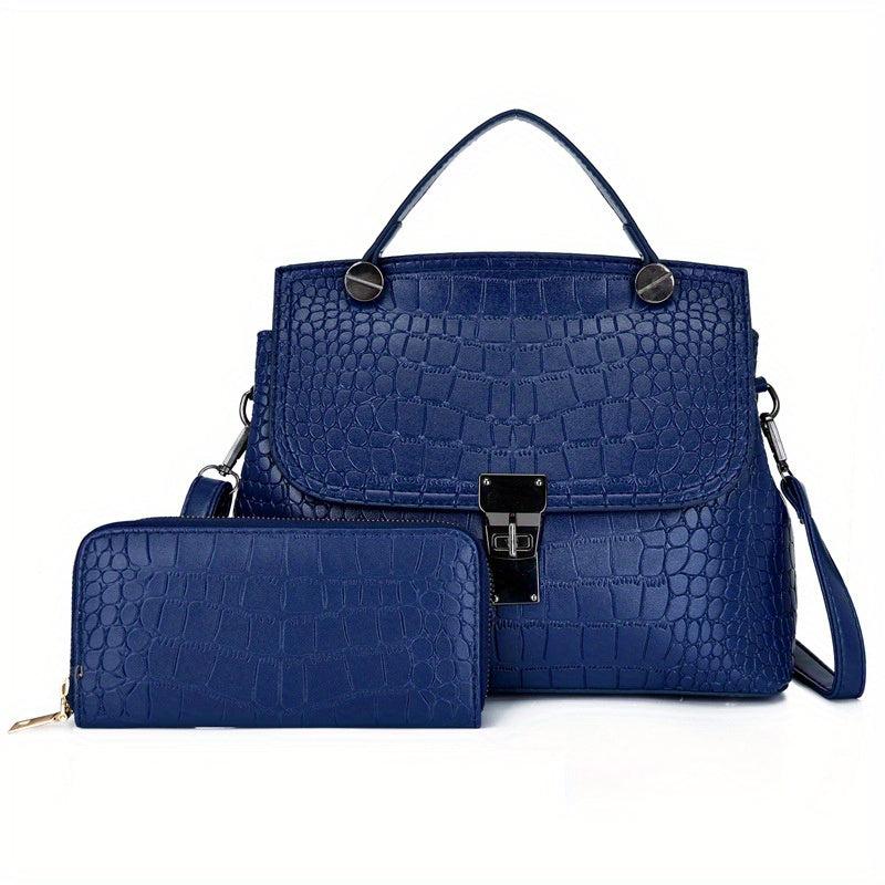 Crocodile Pattern Tote Bag Set with Clutch Wallet