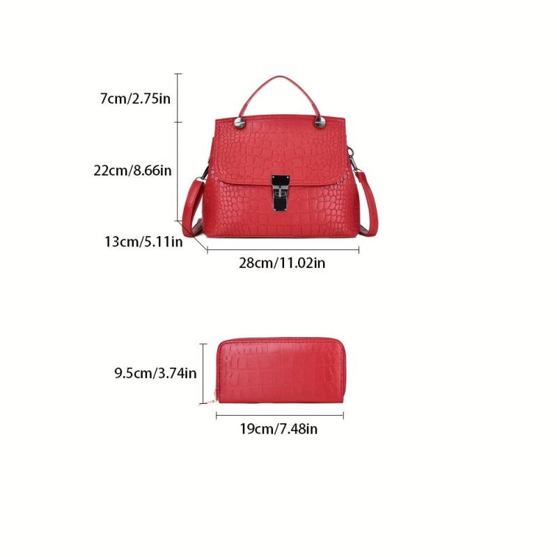 Crocodile Pattern Tote Bag Set with Clutch Wallet