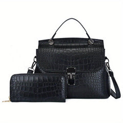 Crocodile Pattern Tote Bag Set with Clutch Wallet