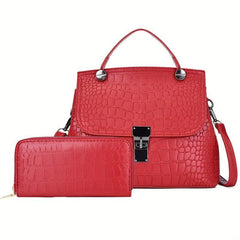 Crocodile Pattern Tote Bag Set with Clutch Wallet