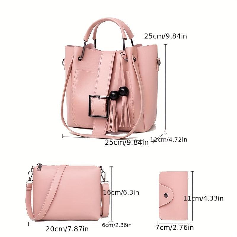 3pcs PU Leather Tote Crossbody Bag Set Textured Shoulder Bag