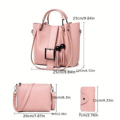 3pcs PU Leather Tote Crossbody Bag Set Textured Shoulder Bag
