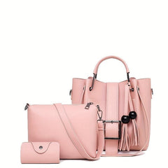3pcs PU Leather Tote Crossbody Bag Set Textured Shoulder Bag