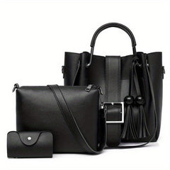 3pcs PU Leather Tote Crossbody Bag Set Textured Shoulder Bag