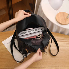 3pcs Large Capacity Backpack Wristlet Purse Set PU Leather Tassel