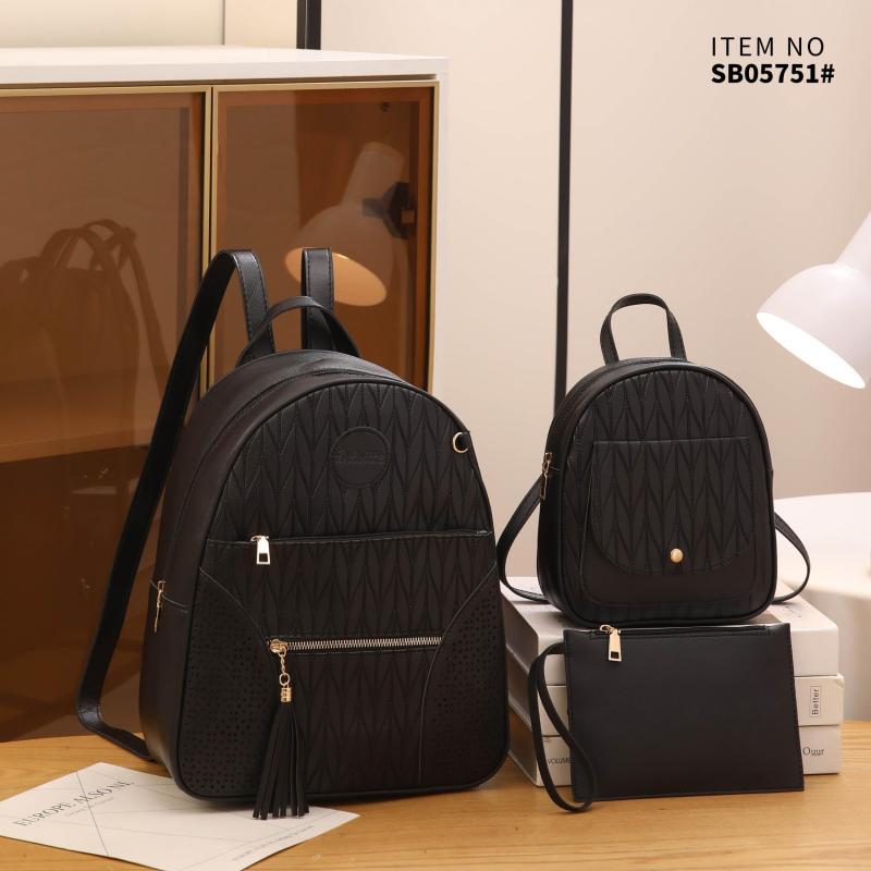 3pcs Large Capacity Backpack Wristlet Purse Set PU Leather Tassel