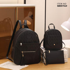 3pcs Large Capacity Backpack Wristlet Purse Set PU Leather Tassel