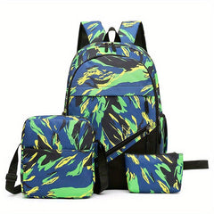 3Pcs Nylon Backpack Set Stripe Print School Bag With Crossbody Bag