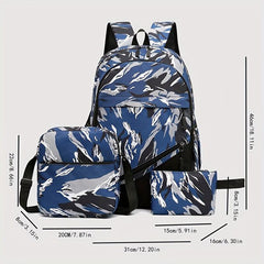 3Pcs Nylon Backpack Set Stripe Print School Bag With Crossbody Bag