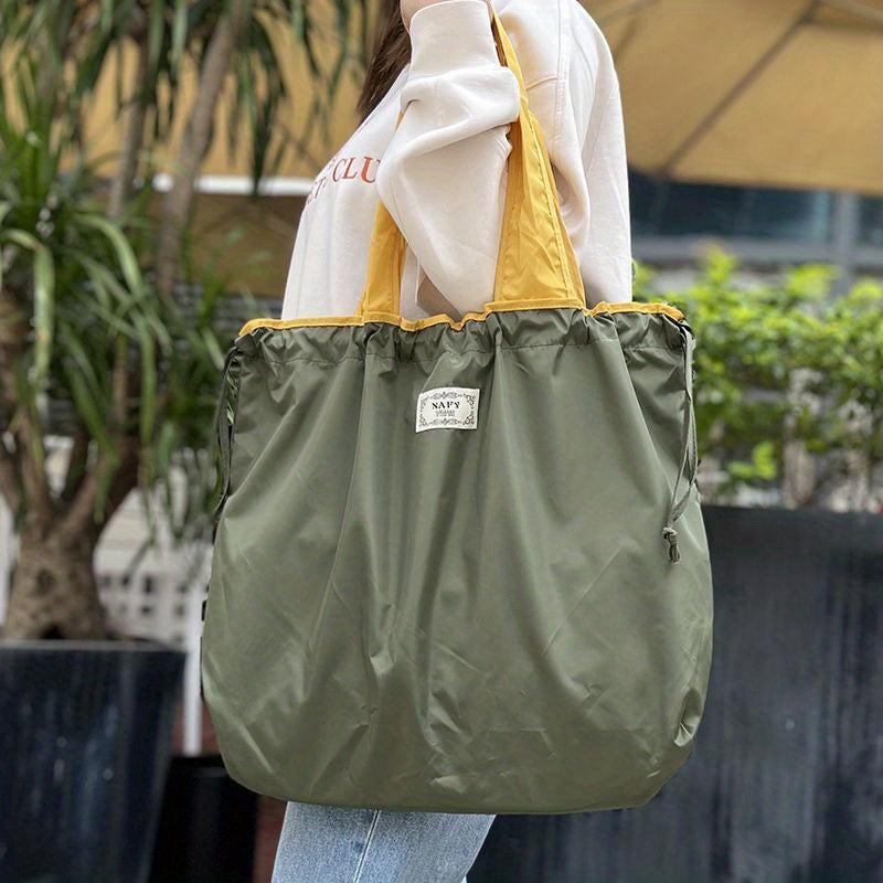 Foldable Drawstring Grocery Shopping Bag Lightweight Tote Bag