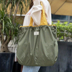 Foldable Drawstring Grocery Shopping Bag Lightweight Tote Bag