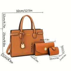 3Pcs PU Leather Tote Bag Set Women's Handbags With Clutch Purse