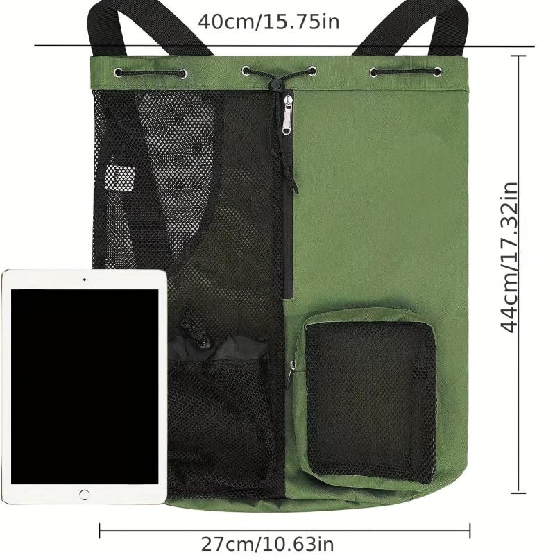 Mesh Drawstring Backpack Travel Beach Swimming Bag With Bottle Pocket