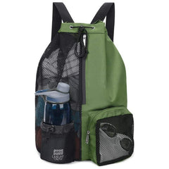 Mesh Drawstring Backpack Travel Beach Swimming Bag With Bottle Pocket