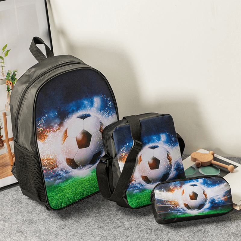 3Pcs Football Pattern Backpack Set Crossbody Bag & Pencil Case