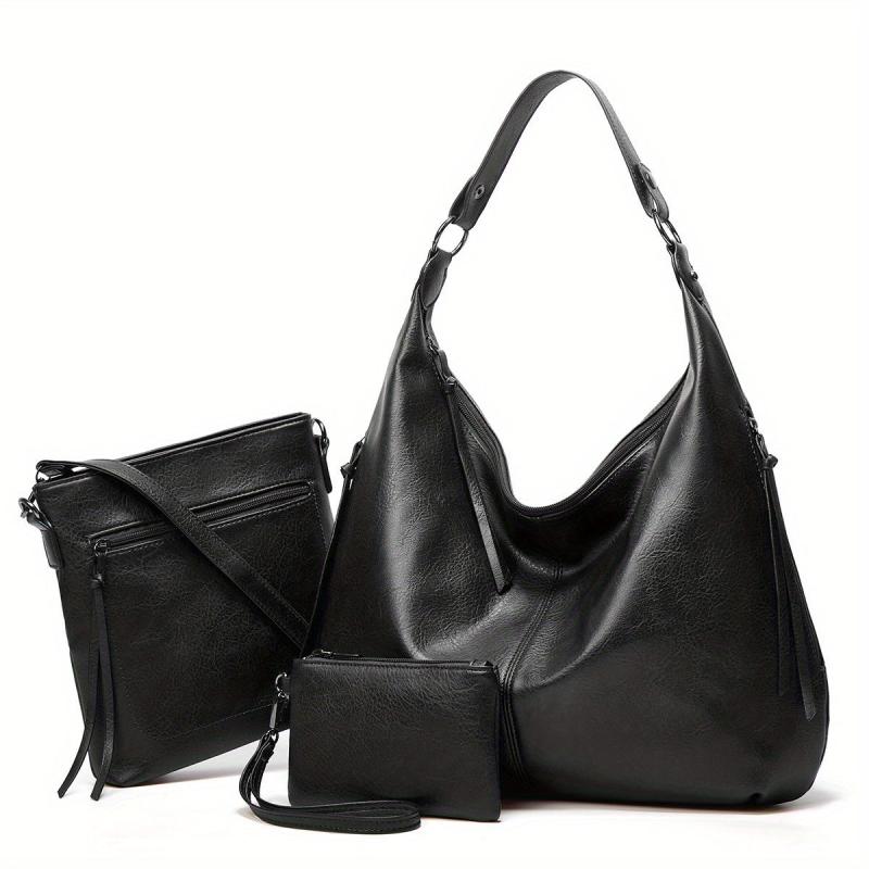 3-Piece Vintage Bag Set: Hobo Shoulder, Crossbody Square, Clutch Pouch
