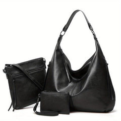 3-Piece Vintage Bag Set: Hobo Shoulder, Crossbody Square, Clutch Pouch