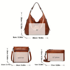 3-Piece Vintage Bag Set: Hobo Shoulder, Crossbody Square, Clutch Pouch
