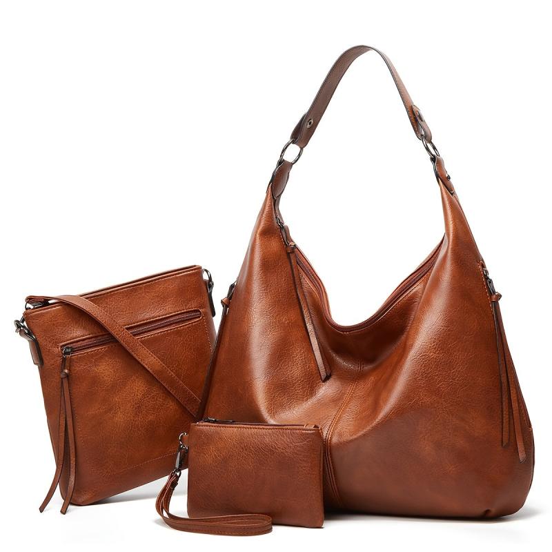 3-Piece Vintage Bag Set: Hobo Shoulder, Crossbody Square, Clutch Pouch