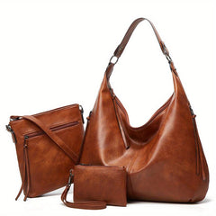 3-Piece Vintage Bag Set: Hobo Shoulder, Crossbody Square, Clutch Pouch