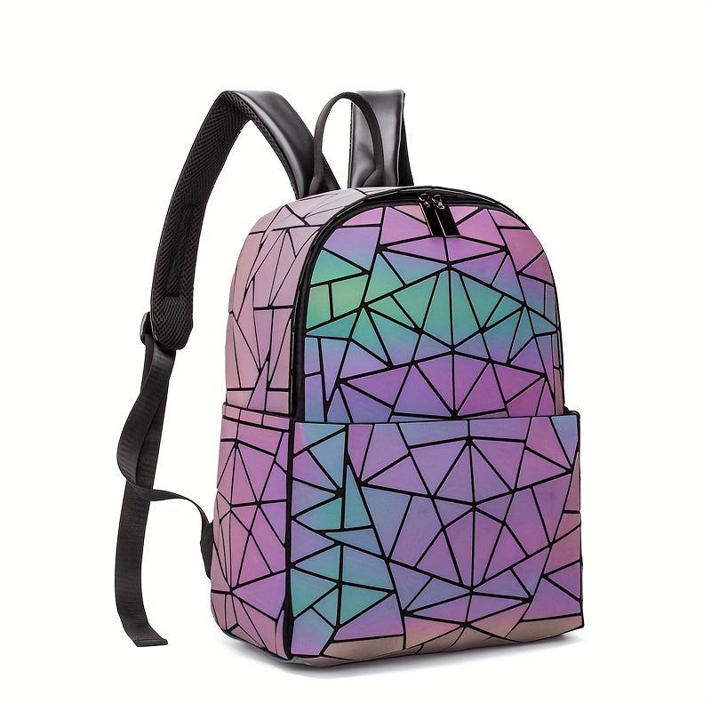 3Pcs Geometric Luminous Backpack Set with Crossbody Bag & Pouch