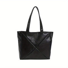 Vintage Vegan Leather Tote Bag Large Capacity Solid Handbag