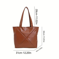 Vintage Vegan Leather Tote Bag Large Capacity Solid Handbag
