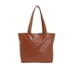 Vintage Vegan Leather Tote Bag Large Capacity Solid Handbag