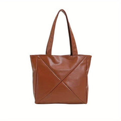 Vintage Vegan Leather Tote Bag Large Capacity Solid Handbag