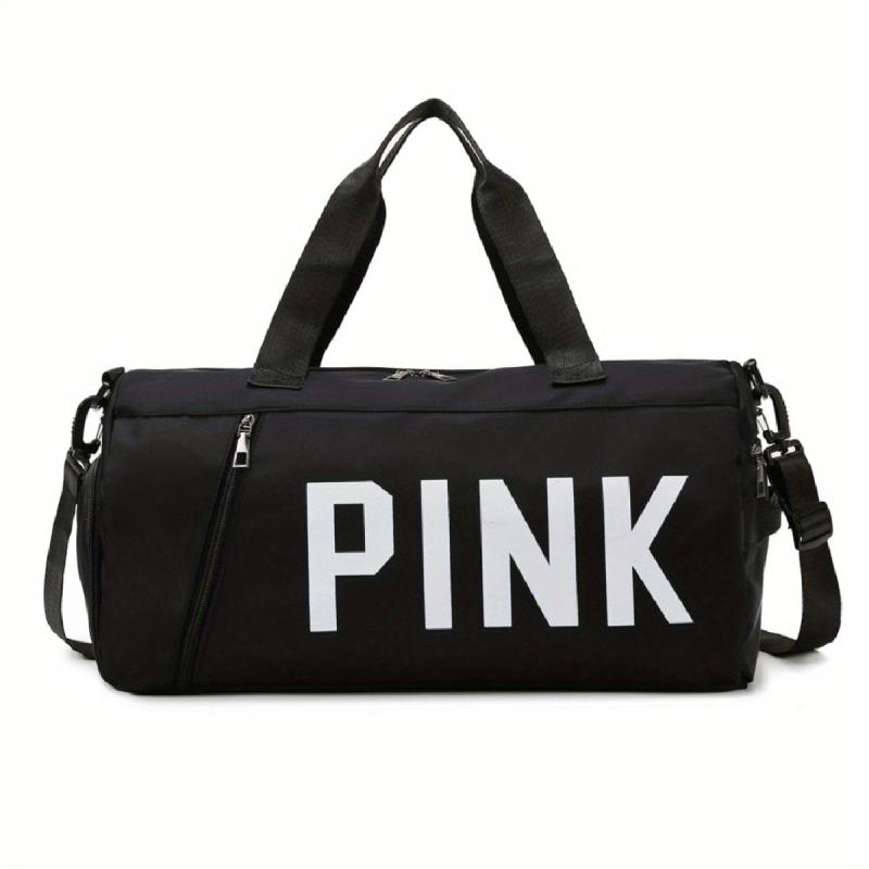 Pink Letter Print Sports Bag Zipper Handbag Large Capacity Duffel Bag
