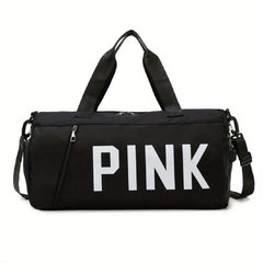 Pink Letter Print Sports Bag Zipper Handbag Large Capacity Duffel Bag